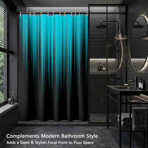 Image of AAtter Teal and Black Shower Curtain, Modern Ombre, 60x72 Inch, 12 Hooks