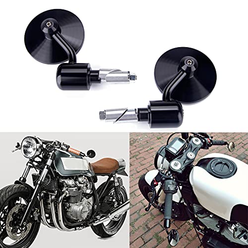 Universal Black Motorcycle Aluminum Rearview Side Mirrors 7/8 Bar End For Cafe Racer Bobber Cruiser Scooter