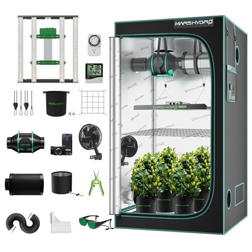 Mars Hydro 3x3 Smart Grow Tent Kit Complete System,FC-E3000 APP Control Dimmable 1184Pcs LED Grow Light,1680D High Reflective Mylar,with Smart WiFi Control Ventilation System,10 Speed Clip Fan