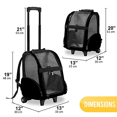 KOPEKS Deluxe Backpack Pet Travel Carrier with Double Wheels Black