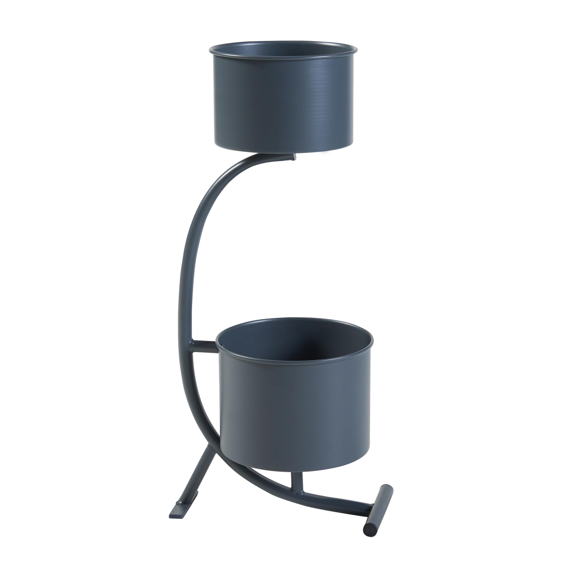 [en.casa] Soporte para Plantas en Forma de C Estantería de Pie con 2 Maceteros Incluidos para Flores Organizador de Macetas para Oficina Portamacetas Metal 63x29x21cm - Negro