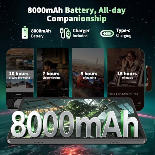 Image of 2026 Android 16 Tablet with Keyboard, 10 Inch Tablet with Gemini AI, 26GB+256GB+2TB Expand, 2-in-1 Tablets with 8-Core, WiFi, 8000mAh, GMS, GPS, Electronic Tablets PC with Mouse, Case, Stylus (Green)