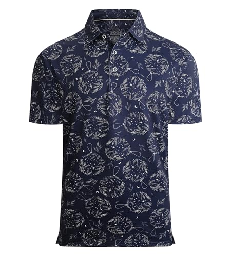 Alex Vando Mens Hawaiian Golf Shirt Moisture Wicking Digital Print Golf Shirts for Men