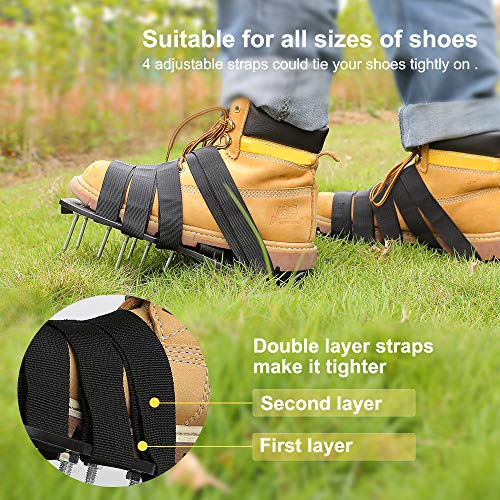 CoPedvic Aerator Shoes, Lawn Aerator Shoes with 8 Double Layers Straps, 3 Shovels to Clean Shoes, Heavy Duty Aerating Shoes Withstand Up to 400LB, Newest Designed Spikes to Aerating Lawn, Yard