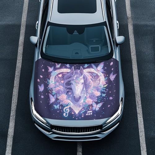 Image of Beautiful Butterfly Horse Car Hood Cover Protector 59x39 Inch Waterproof Auto Hood Flag All Weather Universal Automotive Exterior Accessories for Women