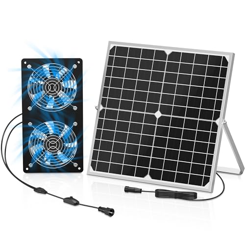 TIMEBAL Solar Powered Exhaust Fan for Shed, 350 CFM High Airflow Solar Vent Fan with Dual Waterproof Fans, Outdoor Cooling Ventilation for Chicken Coop, Greenhouse, Dog House