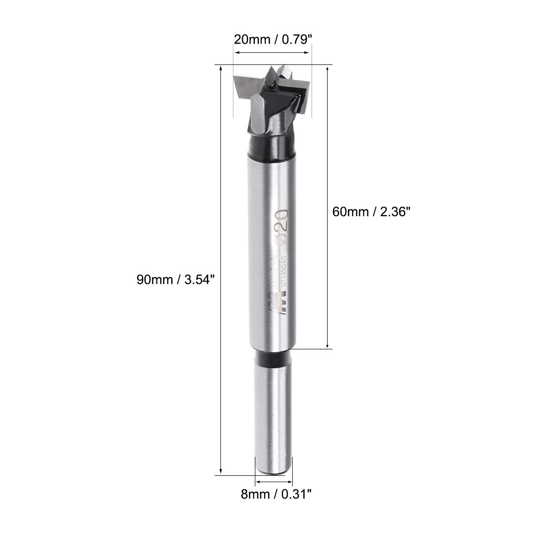 uxcell Forstner Drill Bits 20mm, Tungsten Carbide Wood Hole Saw Auger Opener, Woodworking Hinge Hole Drilling Boring Bit Cutter (Black, Silver)