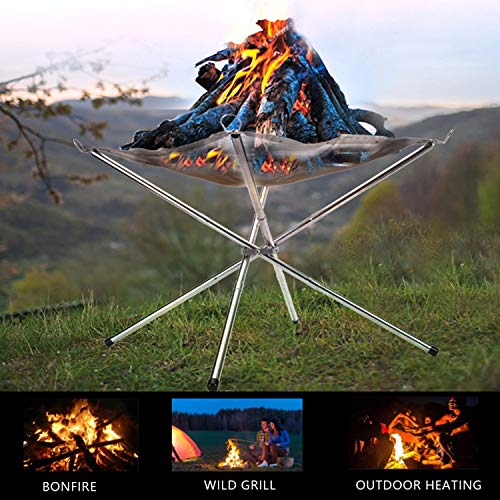 SUCHDECO Draagbare outdoor campingvuurschaal, 71 cm, roestvrijstalen mesh-haard, ultra opvouwbare vuurschaal voor terras… - Afbeelding 8