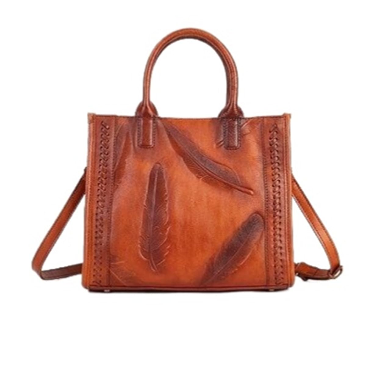 DANNLING Handbags for Women Leather Handbags Embossed Feather Handmade Leather Crossbody Shoulder Bag Shoulder Bag