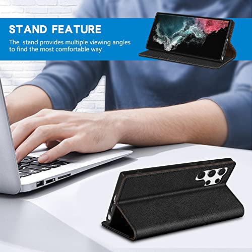 Image of ZZXX for Samsung Galaxy S22 Ultra Wallet Case with [RFID Blocking] Card Slot Stand Strong Magnetic Leather Flip Fold Protective Phone Case for Samsung Galaxy S22 Ultra Case Wallet(Black-6.8 inch)