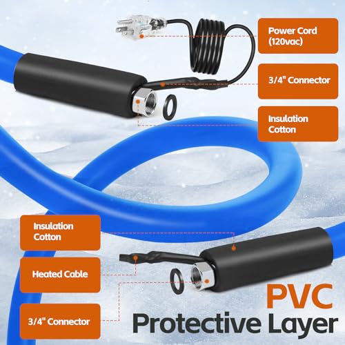 Image of Heated Water Hose for RV,Heated Drinking Water Hose with Thermostat,Lead and BPA Free,1 /2 inchInner Diameter,Temperatures Down to -40F Self-Regulating,Blue Appearance (75FT)