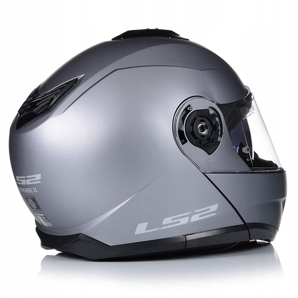 LS2 FF908 Strobe II Designed Titanio Mate - Sena Bluetooth-Intercom Integrado - Casco de Moto Modular con Visor Solar - Homologado ECE 22.06