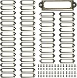 Antique Bronze Label Holders, 50 Pack Metal Cabinet Frame Tags with Screws, 2.36 x 0.67 Inch Drawer Label Frames for Furniture, Storage Bins & Office Organization