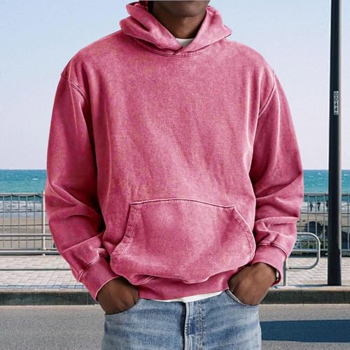 Men's Distressed Washed Hooded Sweatshirt Trendy Long Sleeve Sweatshirt Fleece Pullover Tops with Pockets2