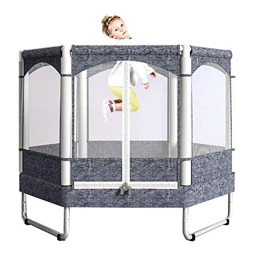 Child Safety Trampoline With Protective Cover 50" Trampoline with Safety Pad and Protective Net Household Indoor Outdoor Kids Girls Boys Mute Jump Mat Gray 150kg/330 lbs Children's Ftness Trampo ( With basketball hoop)