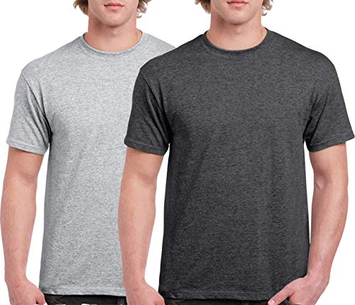 Image of JOSH DANIEL Solid Men's Cotton Half Sleeve Round Neck, Charcoal Grey, Grey Milange, T-Shirts Combo (Pack of 2)