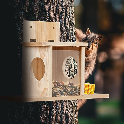 Relaxdays Eichhörnchen Futterhaus, Holz, 2 Eingänge & Sitzplattformen, zum Aufhängen, Eichhörnchenfutterstation, Natur – Bild 4