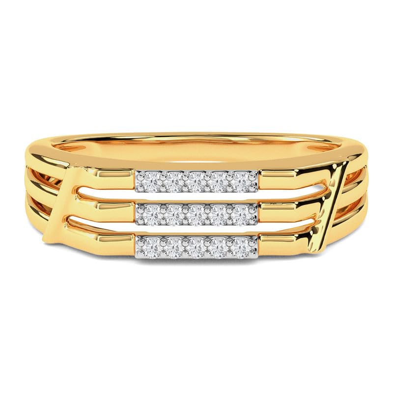 Image of KISNA 14k / 18k Real Gold & Diamond Ring | Diwali, Rakhi Rakshabandhan Gift for Brother, Husband | With Certificate of Authenticity & BIS-Hallmarked Gold Jewellery | Three Row Diamond Ring For Him