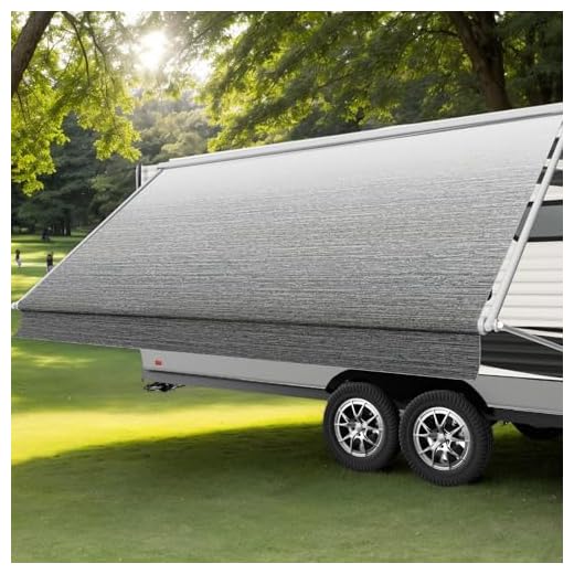 AlphabetAcre RV Awning Fabric Replacement, 18.5oz Heavy-Duty Vinyl Camper Awning Replacement, RV Canopy Replacement Universal Canopy for Camper, Trailer Awning, Gray Fade 15FT(Fabric14'2")