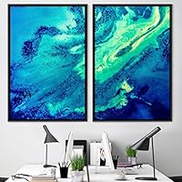 2 Piece Framed Canvas Wall Art Neon Turquoise Sand Canvas Prints Home Artwork Decoration for Living Room,Bedroom - 16