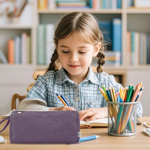 Boziee Cord-Stoff Federmäppchen Mäppchen Große Kapazität Stiftetasche Cordury Federtasche Pencil Case Schulmäppchen Organizer für Schule | Büro Mädchen Teenager Stiftetui (Lila)
