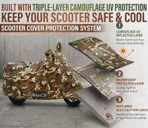 Image of Mototrance All Weather Protection Two Wheeler Cover for All Activa, Scooter, Scooty & Bikes Upto 150CC | Anti Dust, 100% Waterproof, Heat Resistant, Mirror Pocket Bike Body Cover | Aero Jungle Green