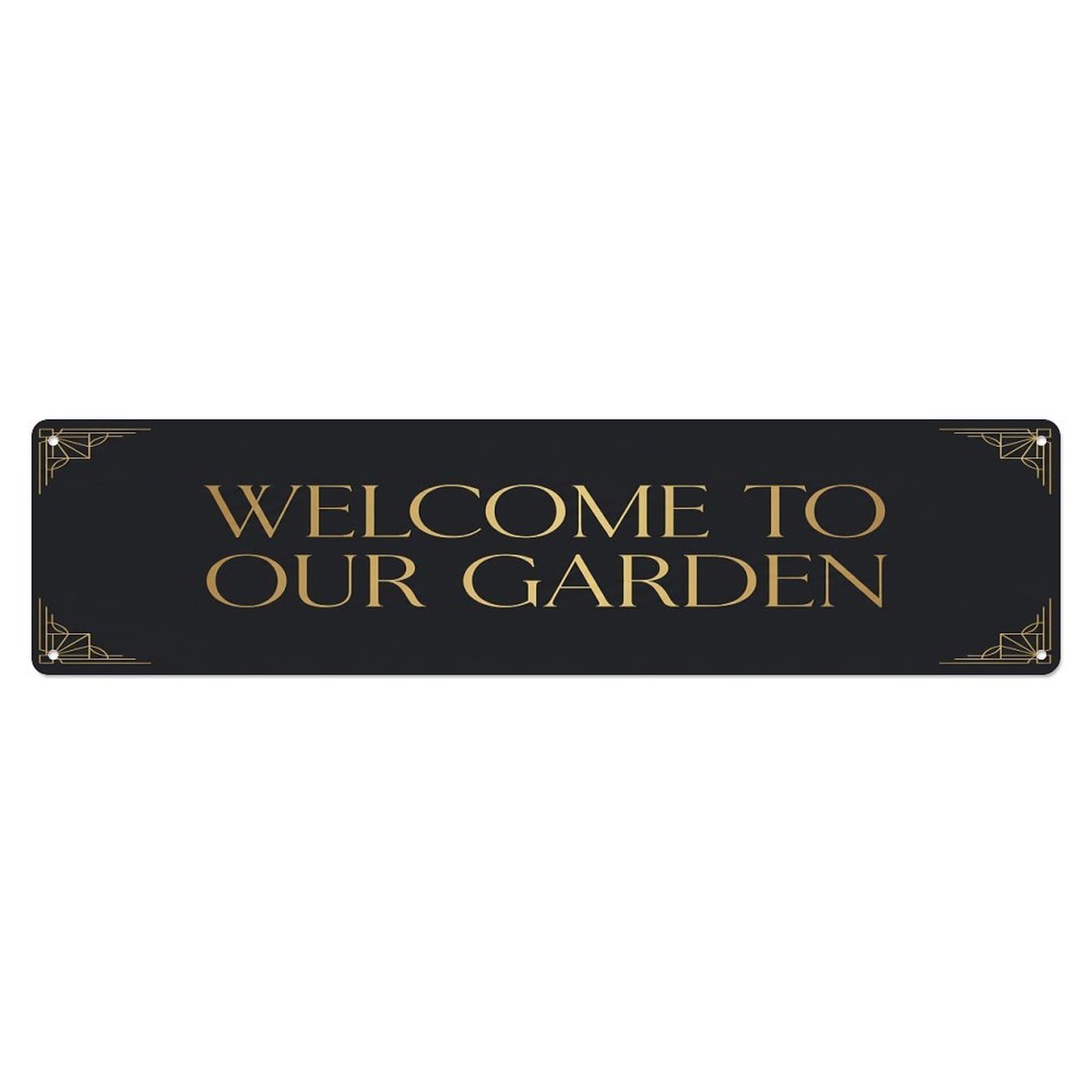Vintage Welcome to Our Garden Slate Black Metal Tin Sign