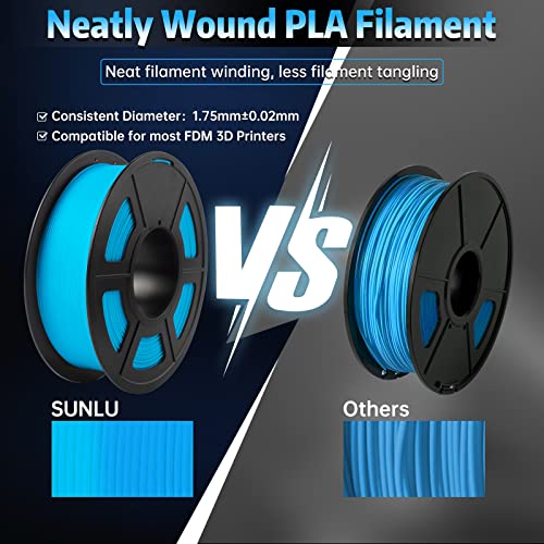 Image of SUNLU Glow in The Dark PLA Filament, Neatly Wound Luminous PLA 3D Printer Filament 1.75mm Dimensional Accuracy + /- 0.02mm, Fit Most FDM 3D Printers, 1kg Spool (2.2lbs), (Blue PLA, Glow Blue)