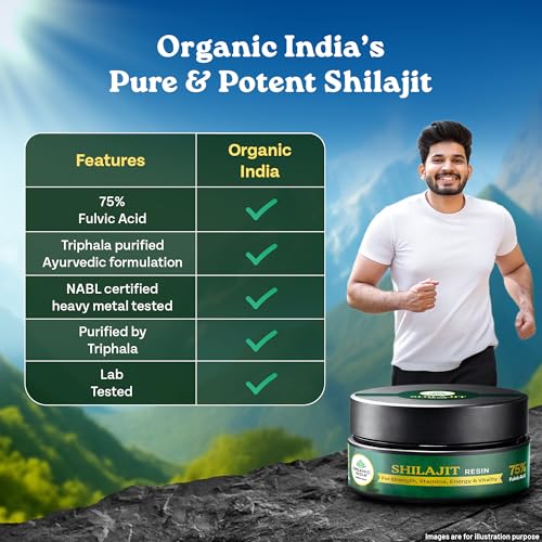 Image of A TATA Product - Organic India Shilajit Resin, 20g, For Strength, Stamina, Energy & Vitality, 75% Fulvic Acid, Boosts Strength & Endurance, Triphala Purified, Tested For Heavy Metals