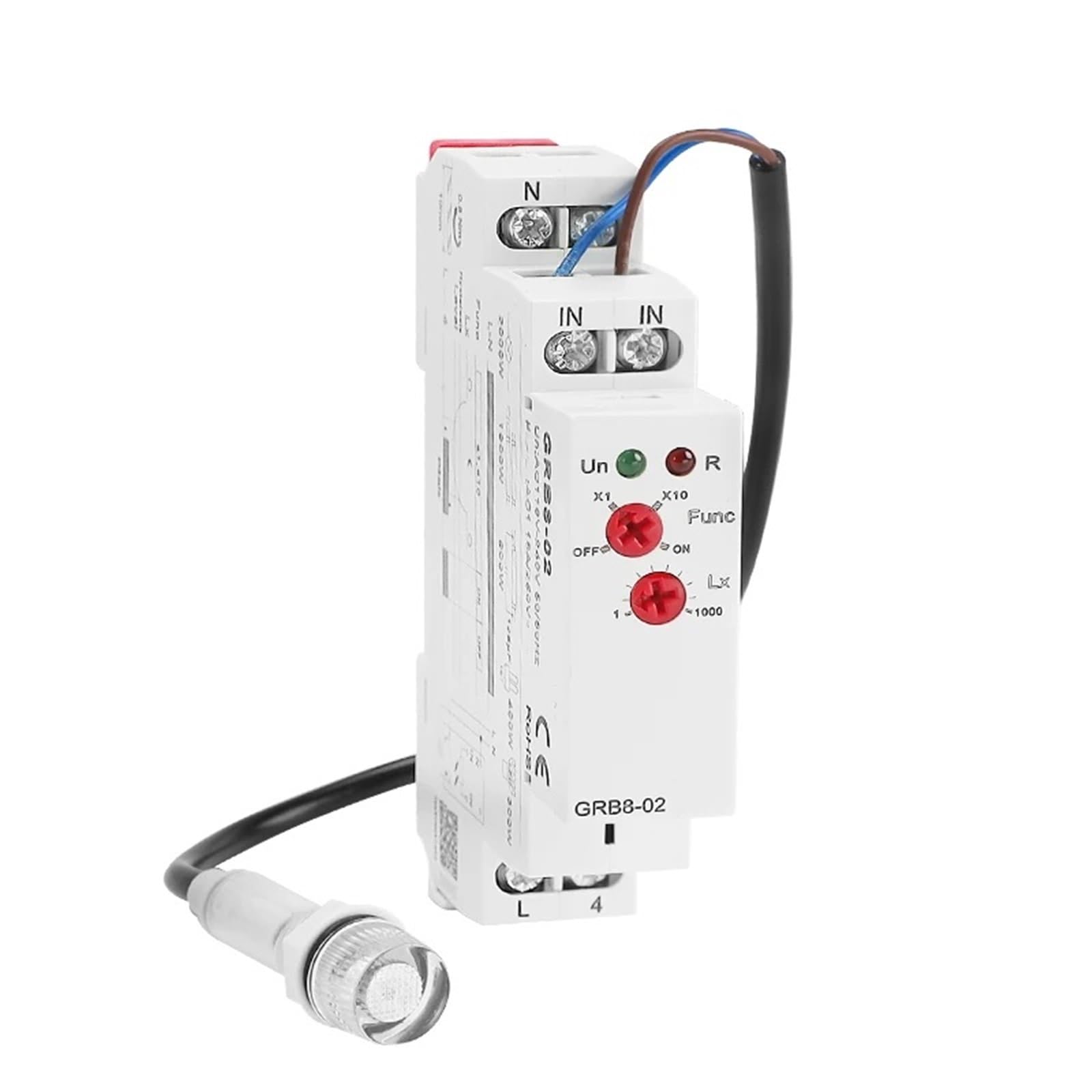 Interruptor crepuscular fotoeléctrico GRB8-01/02 for riel DIN, relé con sensor de luz, encendido y apagado automático, CA 110 V-240 V | GRB8-02 AC110-240V