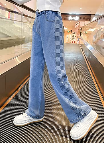 Betusline Girls' Elastic Waist Wide Leg Jeans, 3-13 Years3