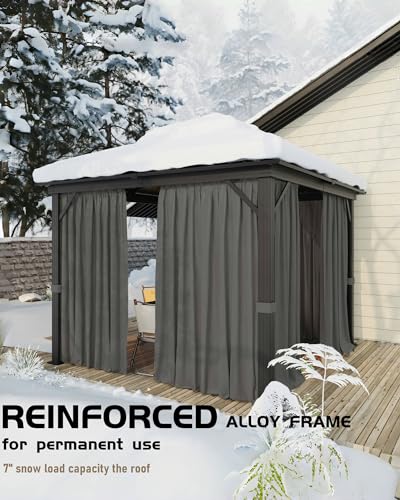 Hardtop Gazebo 12'x12' for All Weather, with Double Metal Roof, Aluminum Alloy Frame, Net, and Curtain, Permanent Building for Patio, Deck, Backyard, Lawn, and Garden, Gray