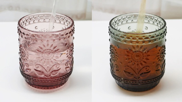 4 stuks 449,4 g vintage kleurrijke waterglazen, romantische waterglazen in reliëf, kleurrijke gehard glas, vintage glaswerk set voor sap, dranken, bier, cocktail (blauw