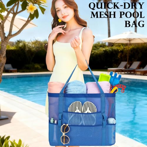 Image of Fammart Mesh Beach Bag for Women, Large Beach Toy Pool Bag with Zipper Pocket, SandProof Cruise Essentials 2026 Family Travel