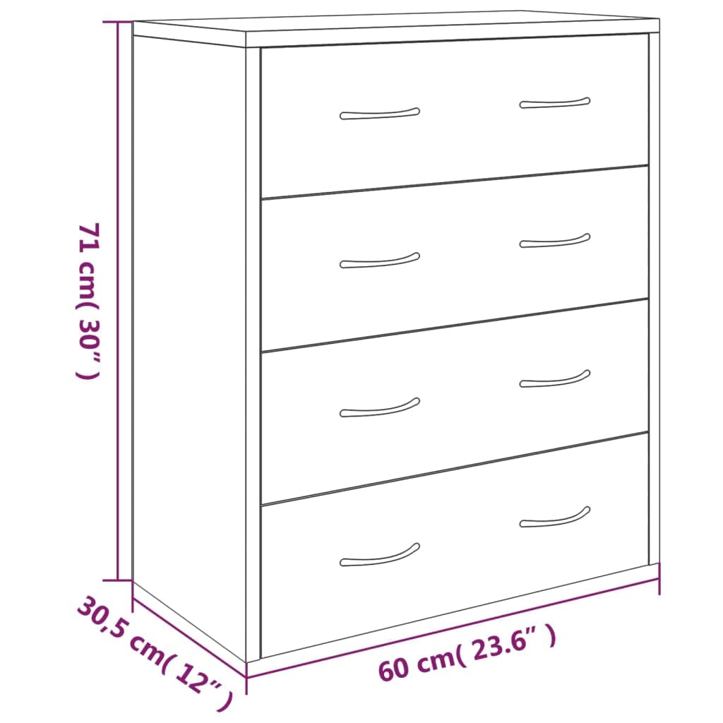 Credenza con 4 Cassetti 60x30,5x71 cm Grigio sonoma，Madia Soggiorno Moderna，Mobile Bar Per Casa Salotto