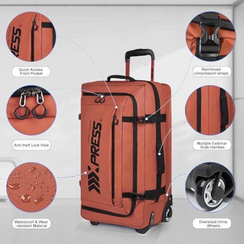 20'' Rolling Duffle Bag w/Wheels,Rolling Duffle Bag w/Handle,Carry on Luggage Travel Duffle Bags for Man Women（20,Orange）3