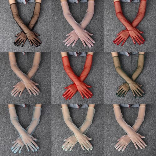 Women's Long Gloves for Wedding Tulle Bridal Party Evening Gloves Full Finger3