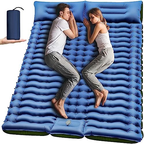 Double Sleeping Pad - Self Inflating 4" Extra-Thick for 2 Person with Pillow Built-in Foot Pump Inflatable Sleeping Mat for Backpacking, Hiking, Traveling, Tent, Portable Camping Mat