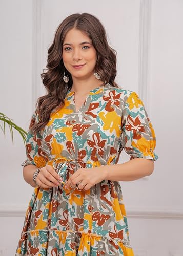 Image of Kuruti B Sheets Women's Cotton Floral Printed Regular Fit Anarkali Kurta for Women