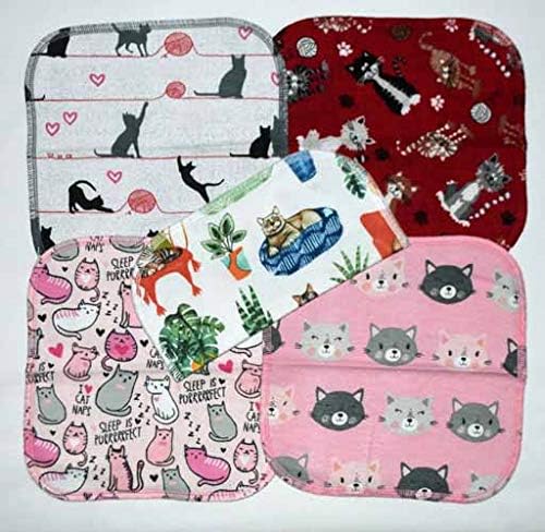 Miniatura 3 de 2 Ply Printed Flannel 8x8 Inches Set of 5 Little Wipes The Cats Meow- Proudly Made in the USA!