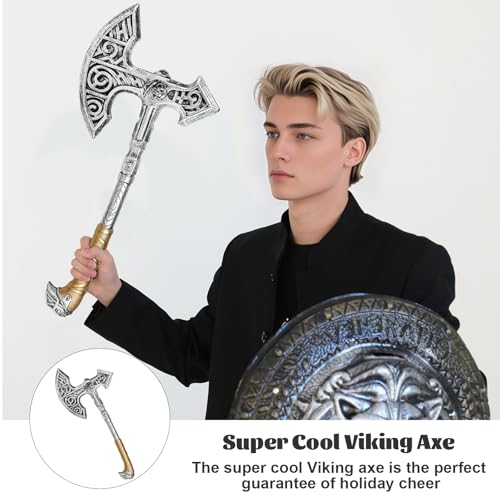 Viking Axe PU Foam Axe Toy Props, Plastic Battle Axe Costume Halloween Axe Cosplay Accessories Gold - Image 3
