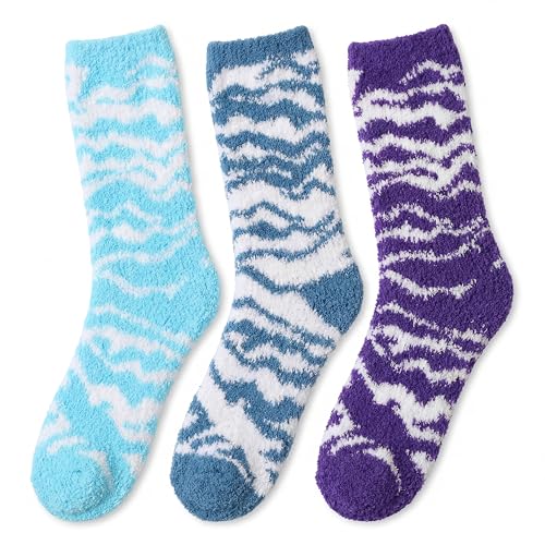 Image of Tipi Toe Womens Fuzzy Crew Socks with Anti Slip Grips Warm Cozy Fluffy Winter Slipper Socks Non Skid Home Socks for Women