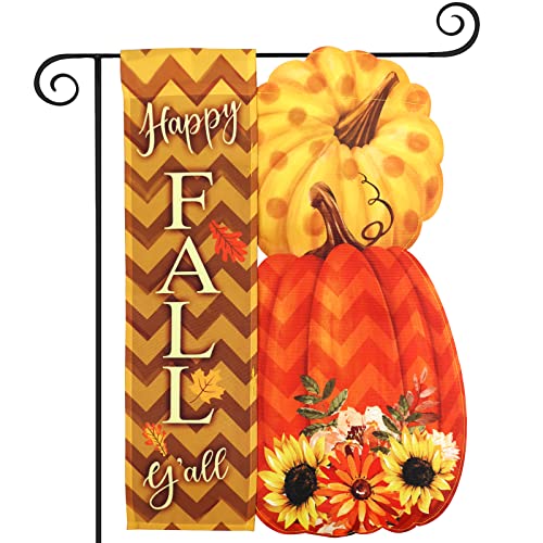 3D Happy Fall Garden Flag, Esttop 12.5X18 Inch Vertical Applique Pumpkin & Sunflower Yard Flag, Fall Decorations For Home, Farmhouse Rustic Outdoor Fall Decor #TOP17