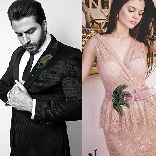 RechicGu 4x Peacock Feather Brooch Pin Set - Black, Vintage Feather Brooch Badge for Western Cowboy Hats, Costumes, Hair Accessories, Lapel Stick Pin2