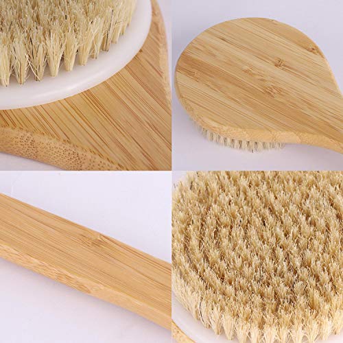 2 Pcs Dry Bath Body Brushes Wooden Handle Natural Bristles Back Scrubber for Exfoliates and Remove Dead Skin