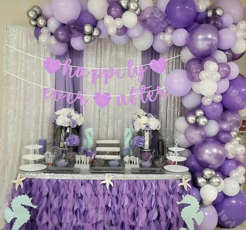 Image of Pre-Strung Happily Ever After Banner - Purple Glitter Bachelorette Bridal Engagement Party Decoration Supplies, Bachelorette Wedding Party Banner for Engagement, Bridal Shower, Wedding Party Photo Booth Props