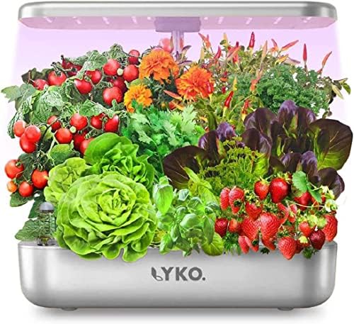 Hydroponics Growing System 12 Pods,LYKO Indoor Garden w/Full-Spectrum 36W Grow Light,Indoor Herb Garden Automatic Timer,Height Adjustable 3.5L Water Tank, Gifts for Men Women (Silver)