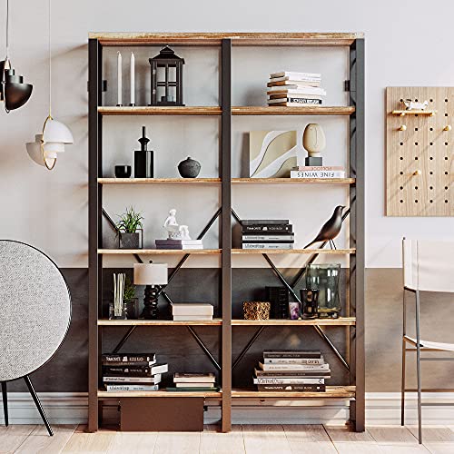 Double Wide 6-Tier Industrial Bookcase for Home Office