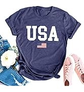 USA Flag Tee Shirt for Women 4th of July Memorial Day Gift T Shirt Casual Short Sleeve American P...
