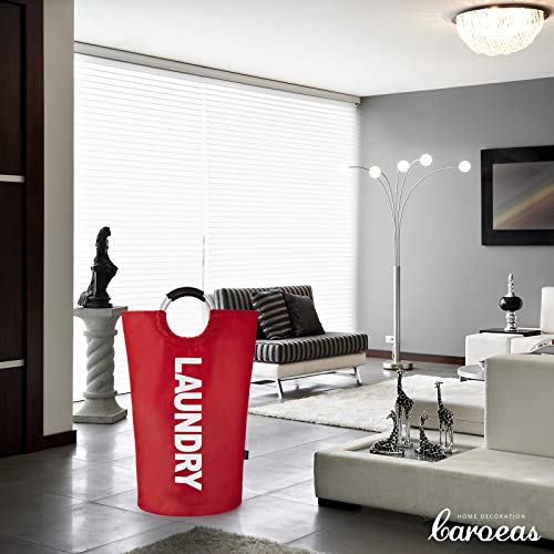 Caroeas 100L Laundry Basket,Large Laundry Hamper, Laundry Bag with Padded Handles, Clothes Hamper Stands Up Well, Collapsible Free Standing Easy Storage Washing Bin (Red,100L)